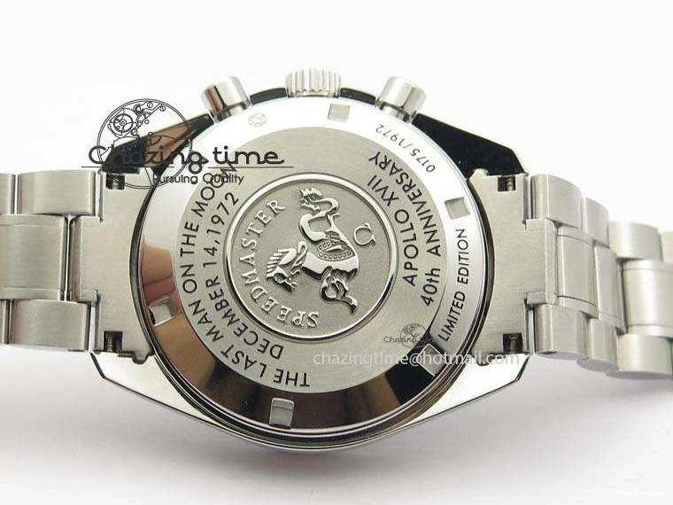 0206 Modern Speedmaster Apollo XVII Gray Dial On SS Bracelet Manual Winding Chrono Movement 8223